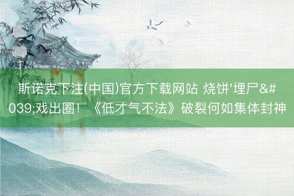 斯诺克下注(中国)官方下载网站 烧饼'埋尸'戏出圈！《低才气不法》破裂何如集体封神