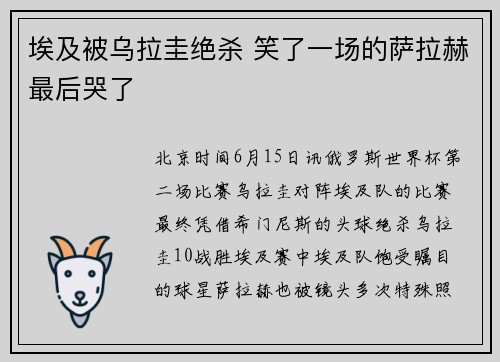 埃及被乌拉圭绝杀 笑了一场的萨拉赫最后哭了